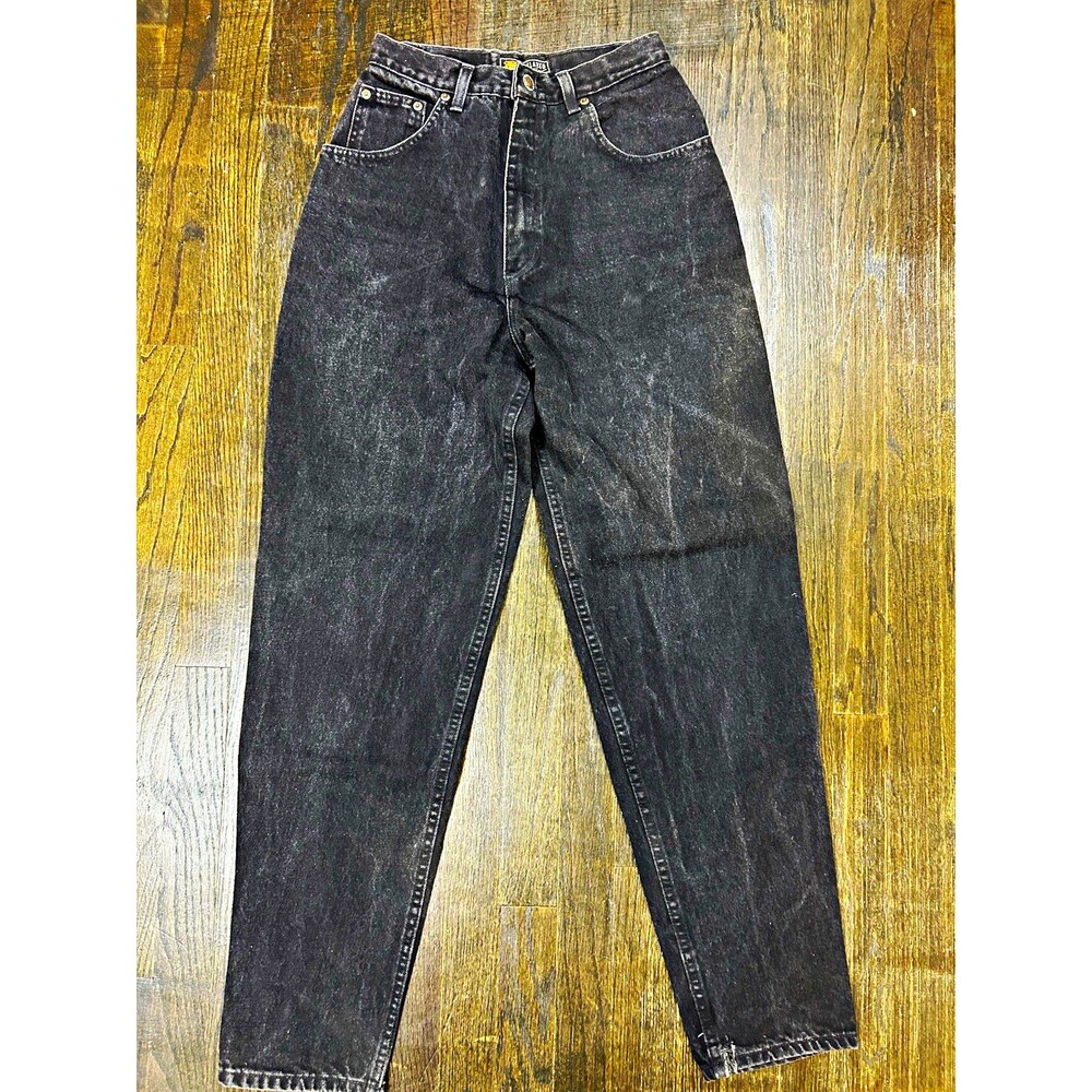 VTG 90s Route 66 Black Denim Mom Jeans 9/10 Tall Frayed Dark Grunge Retro 26x32